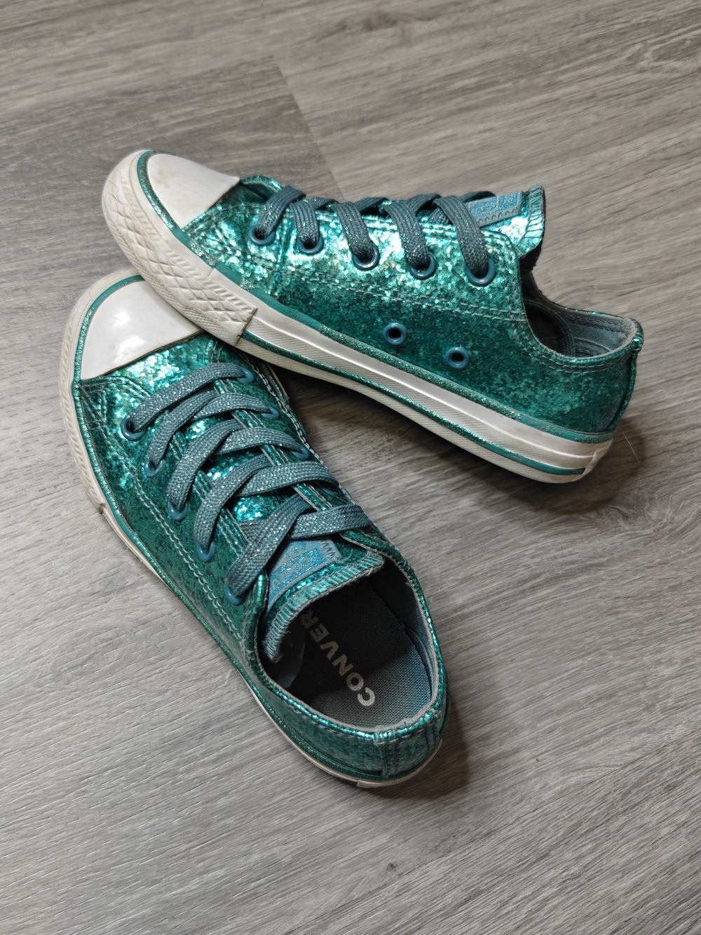 Converse Kids' Teal Glitter Low-Top Sneakers